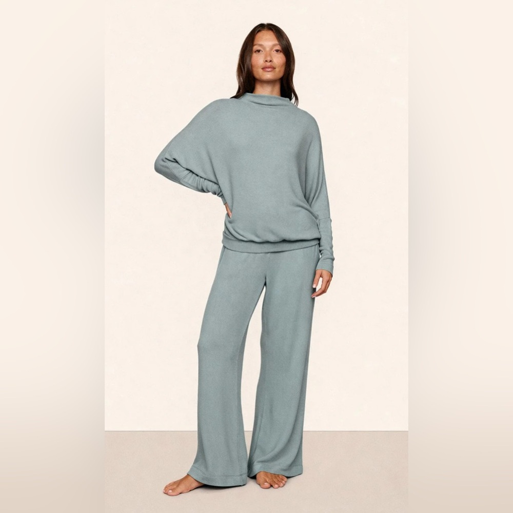 Eberjey Cozy Time Modal Knit Pajama Lounge Set Lead Blue Top Sz S Pants Sz M